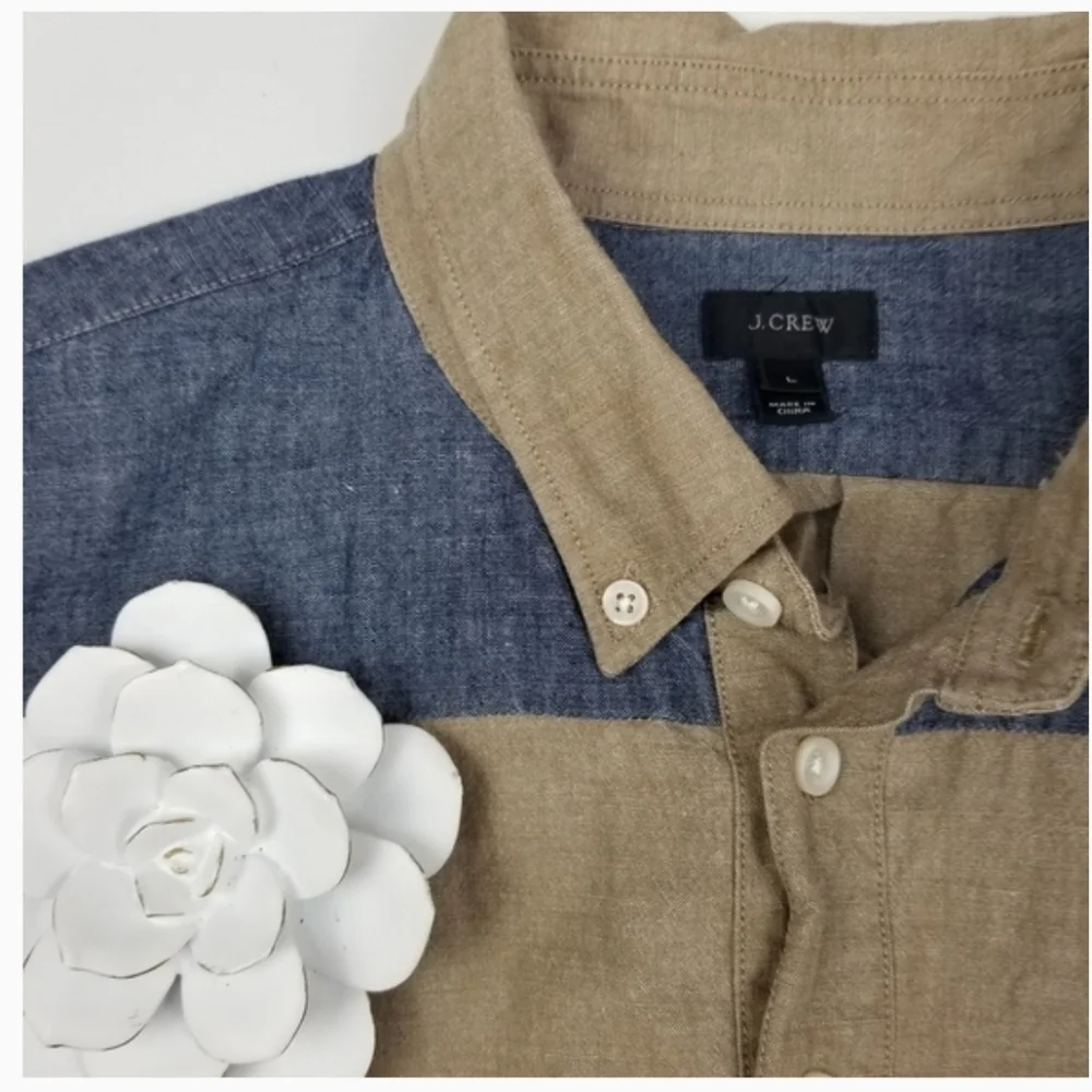 New J. Crew Blue Tan Stripe Polo Men's L